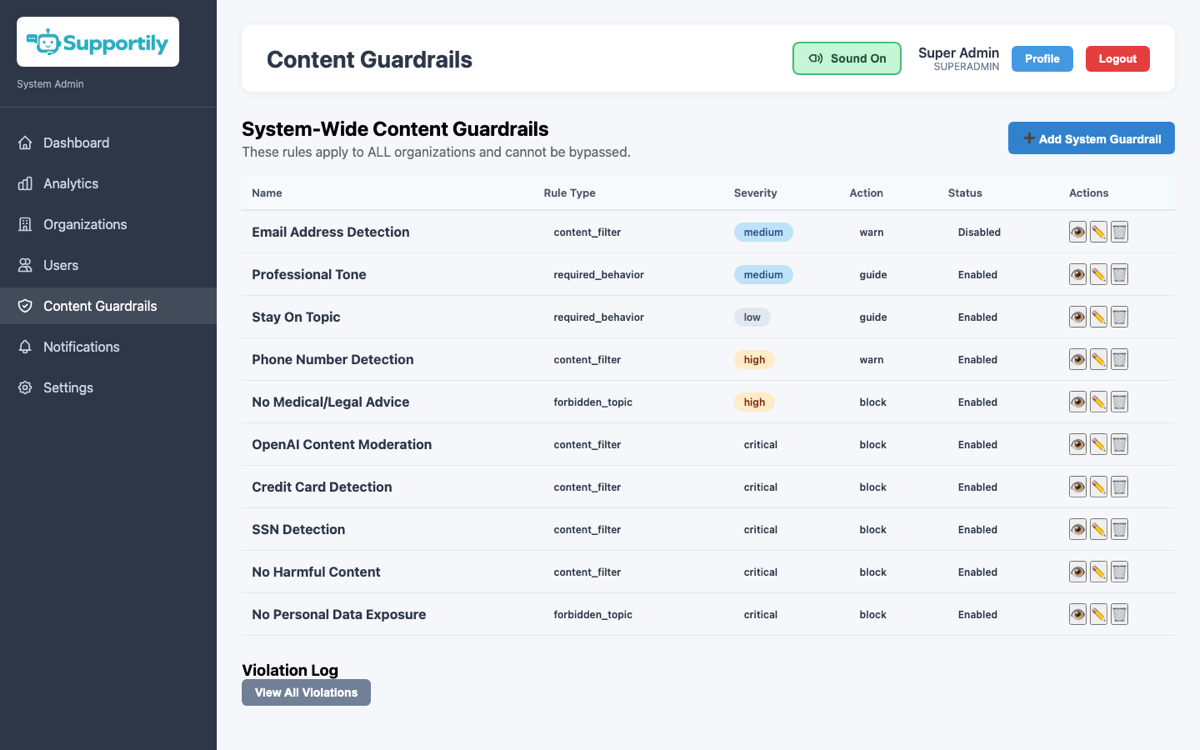 AI content guardrails and moderation settings